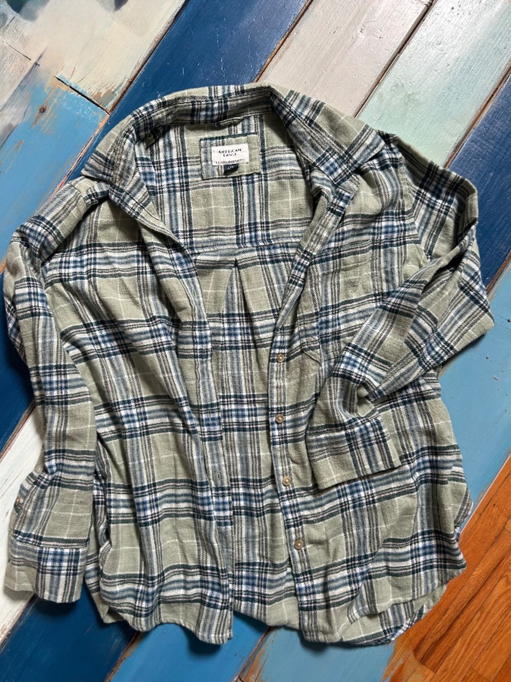 American Eagle Women's Small  Plaid Flannel Button Down Shirt 100% Cotton